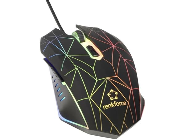 Renkforce RF-GM-120 Gaming-mus USB Optisk Sort 6 Knapper 3600 dpi Belyst Belyst