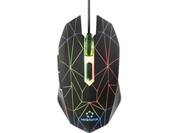Renkforce RF-GM-120 Gaming-mus USB Optisk Sort 6 Knapper 3600 dpi Belyst Belyst