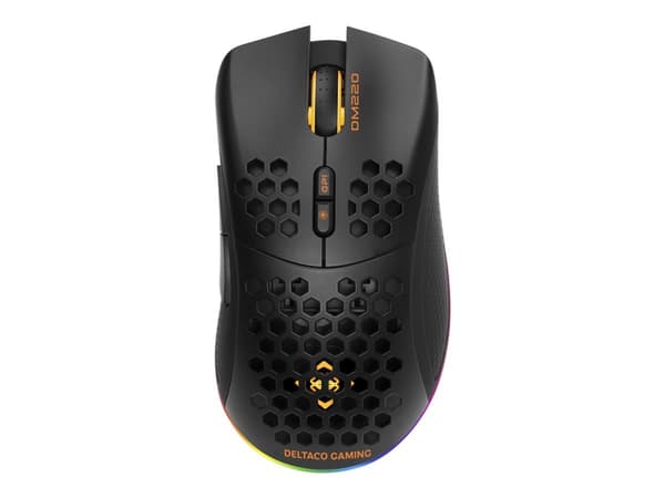 DELTACO GAMING DM220 - Mus - 7 knappar - trådlös, kabelansluten - 2.4 GHz - trådlös USB-mottagare - svart