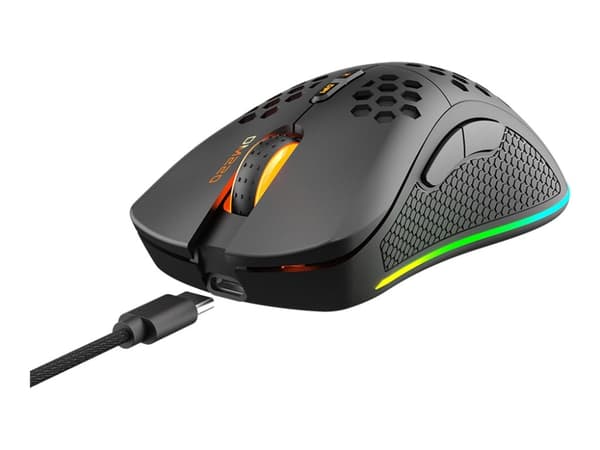 DELTACO GAMING DM220 - Mus - 7 knappar - trådlös, kabelansluten - 2.4 GHz - trådlös USB-mottagare - svart Svart