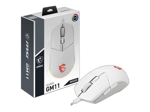 MSI Clutch GM11 - Mus - høyre- og venstrehåndet - optisk - 6 knapper - kablet - USB - hvit