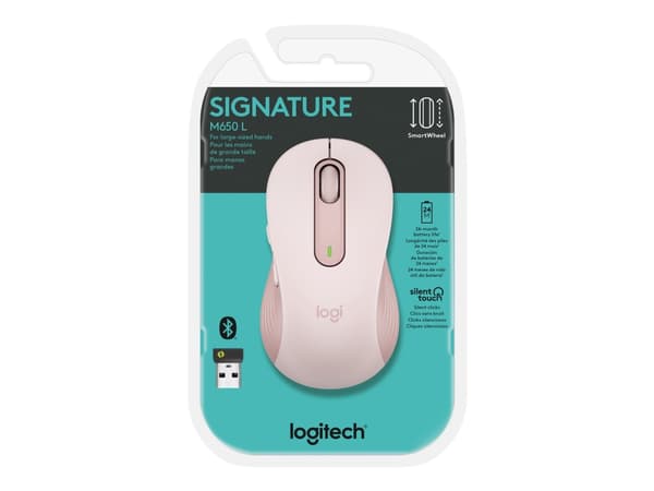 Logitech Signature M650 L - Mus - stor størrelse - optisk - 5 knapper - trådløs - 2.4 GHz, Bluetooth - Logitech Logi Bolt USB-mottaker - rosa