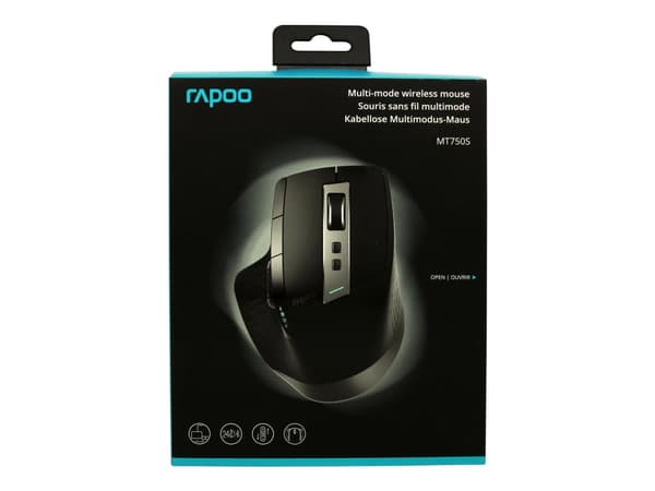 Rapoo MT750S - Mus - högerhänt - optisk - trådlös - 2.4 GHz, Bluetooth 4.0, Bluetooth 3.0 Svart, Silver