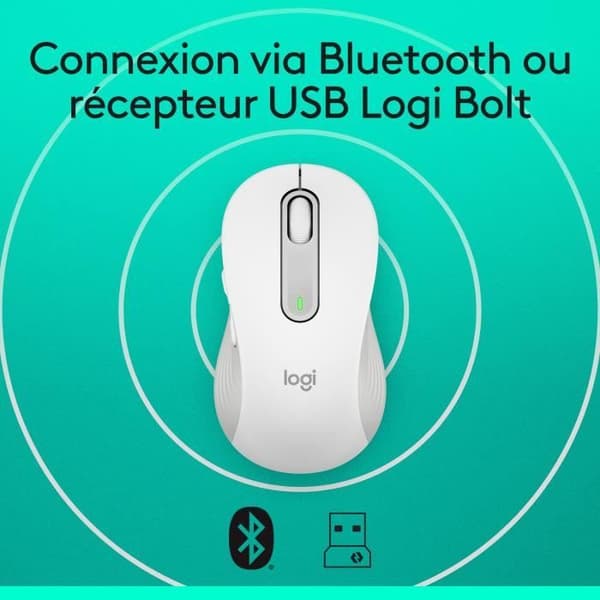 Logitech Signature M650 trådlös mus - Tyst, Bluetooth, programmerbara knappar - Vit