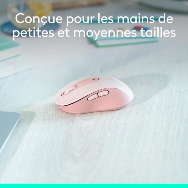 Logitech Signature M650 trådlös mus - Tyst, Bluetooth, programmerbara knappar - Rosa