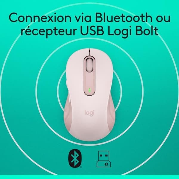 Logitech Signature M650 trådlös mus - Tyst, Bluetooth, programmerbara knappar - Rosa