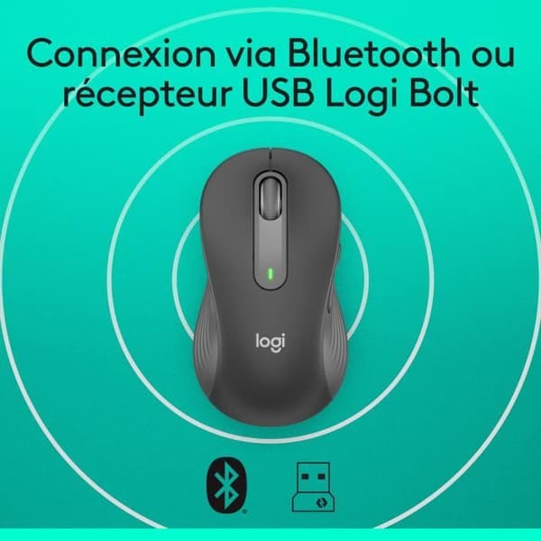 Logitech Signature M650 L trådlös mus - vänster - för stora händer, tyst, Bluetooth, programmerbara knappar - grafit