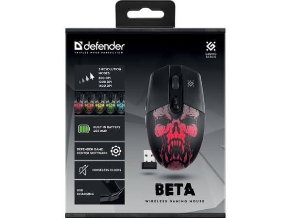 Defender Beta GM-707L, högerhand, Optisk, RF Trådlös, 1600 DPI, Svart