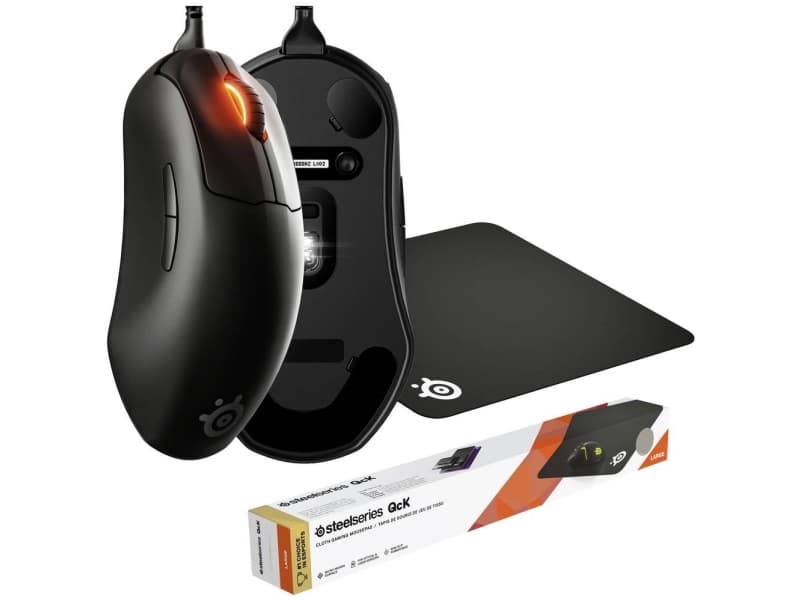 Steelseries Prime+, QcK Large Bundle Ergonomisk gaming-mus Bredbånd Optisk Sort 6 Knapper 18000 dpi Ergonomisk korrekt, Belyst