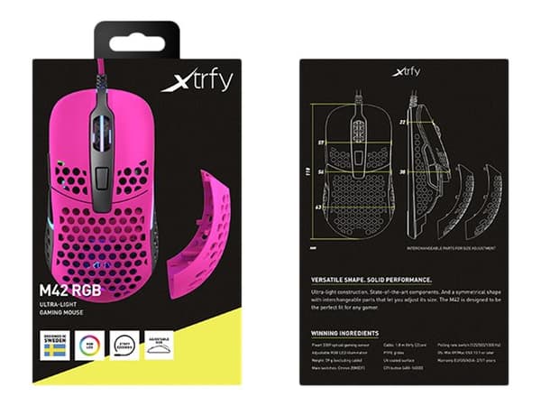 Xtrfy M42 RGB, Molempikätinen, Optinen, USB A-tyyppi, 16000 DPI, Vaaleanpunainen
