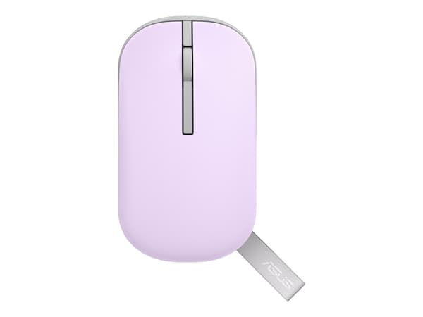 ASUS MD100 - Mus - høyre- og venstrehåndet - optisk - trådløs - 2.4 GHz, Bluetooth 5.0 LE - USB trådløs mottaker - lilladis