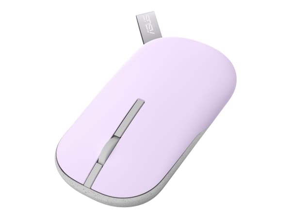 ASUS MD100 - Mus - høyre- og venstrehåndet - optisk - trådløs - 2.4 GHz, Bluetooth 5.0 LE - USB trådløs mottaker - lilladis