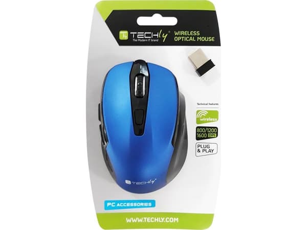 Techly IM 102-WBL, Oikeakätinen, Optinen, Langaton RF, 1600 DPI, Sininen