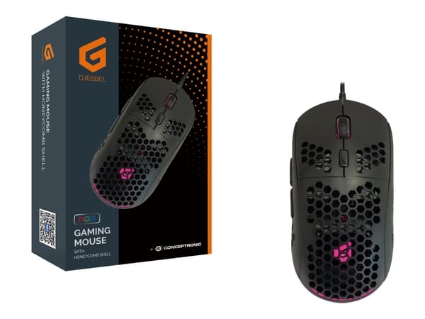 Conceptronic DJEBBEL04B 6D - Mus - honungskake skal - högerhänt - optisk - 6 knappar - kabelansluten - USB 2.0 - svart