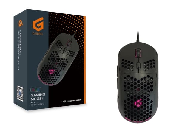 Conceptronic DJEBBEL04B 6D - Mus - honungskake skal - högerhänt - optisk - 6 knappar - kabelansluten - USB 2.0 - svart