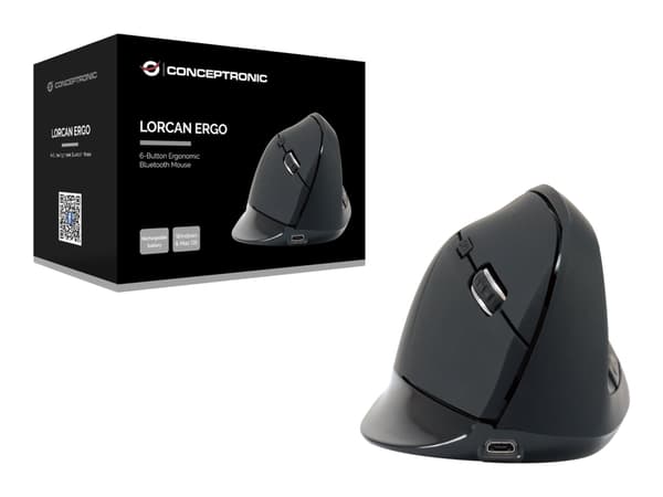 Conceptronic LORCAN03B, Oikeakätinen, Vaakasuuntainen muotoilu, Optinen, Bluetooth, 1600 DPI, Musta musta