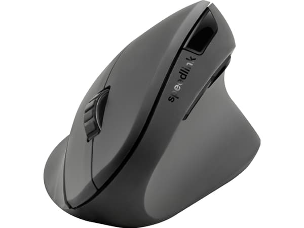 SPEEDLINK PIAVO - Vertikal mus - ergonomisk - högerhänt - optisk - 5 knappar - trådlös - 2.4 GHz - trådlös USB-mottagare - gummisvart - hängande låda