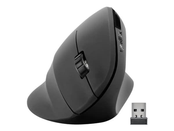 SPEEDLINK PIAVO - Vertikal mus - ergonomisk - högerhänt - optisk - 5 knappar - trådlös - 2.4 GHz - trådlös USB-mottagare - gummisvart - hängande låda Svart