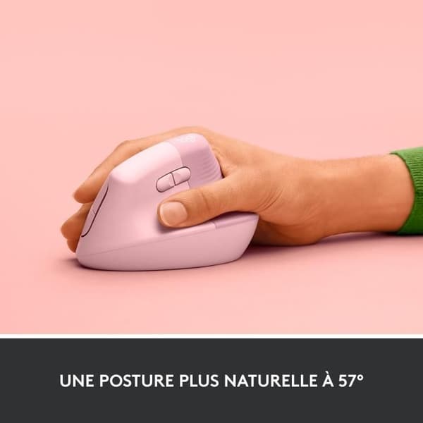 Logitech Lift Ergonomic Vertical Wireless Mouse, Bluetooth eller Logi Bolt USB-mottagare, Silent - Rosa
