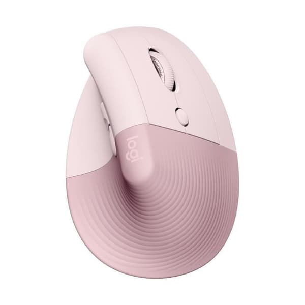 Logitech Lift Ergonomic Vertical Wireless Mouse, Bluetooth eller Logi Bolt USB-mottagare, Silent - Rosa Lyserød