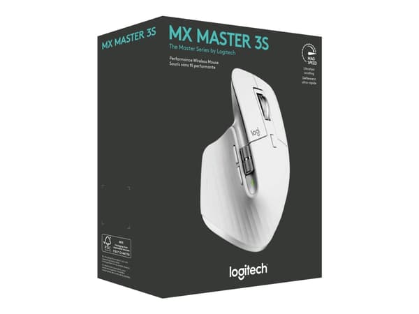 Logitech MX Master 3S - Mus - laser - 7 knapper - trådløs - Bluetooth, 2,4 GHz - Logitech BOLT-mottaker - Blekgrå