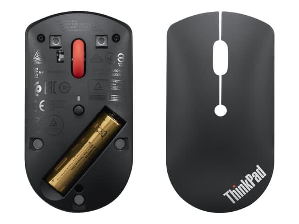 Lenovo ThinkPad Silent - Mus - höger- och vänsterhänta - optisk blå - 3 knappar - trådlös - Bluetooth 5.0 - svart - brun låda