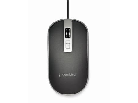 Gembird - Mus - optisk - 4 knappar - kabelansluten - USB - svart, silver - blåsa