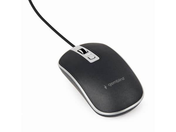 Gembird - Mus - optisk - 4 knappar - kabelansluten - USB - svart, silver - blåsa