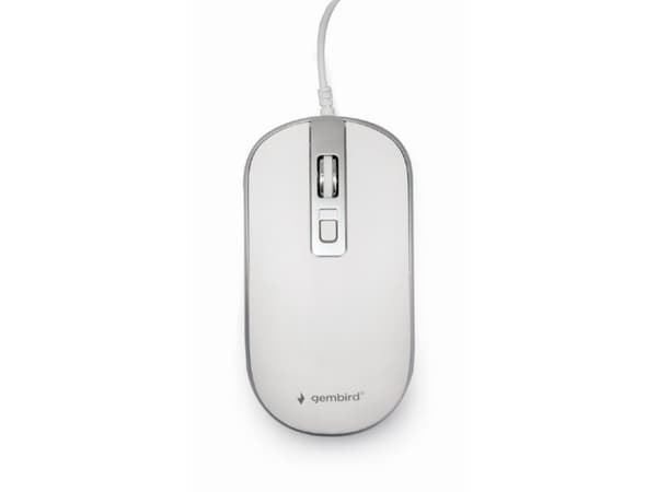 Gembird MUS-4B-06-WS - Mus - optisk - 4 knappar - kabelansluten - USB - vit, silver - blåsa
