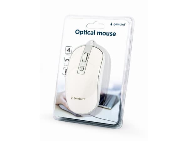 Gembird MUS-4B-06-WS - Mus - optisk - 4 knappar - kabelansluten - USB - vit, silver - blåsa