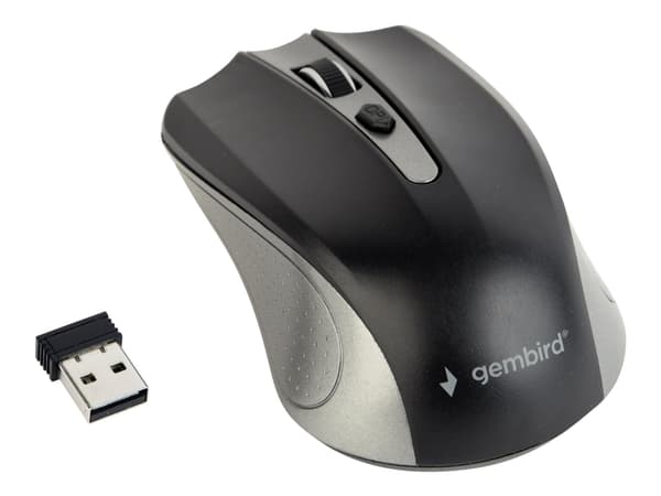 Gembird MUSW-4B-04-GB - Mus - optisk - 4 knappar - trådlös - 2.4 GHz - trådlös USB-mottagare - svart, rymdgrå - blåsa