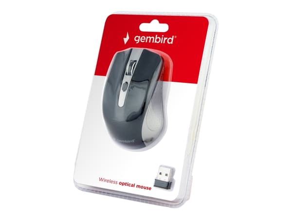 Gembird MUSW-4B-04-GB - Mus - optisk - 4 knappar - trådlös - 2.4 GHz - trådlös USB-mottagare - svart, rymdgrå - blåsa Svart, Grå