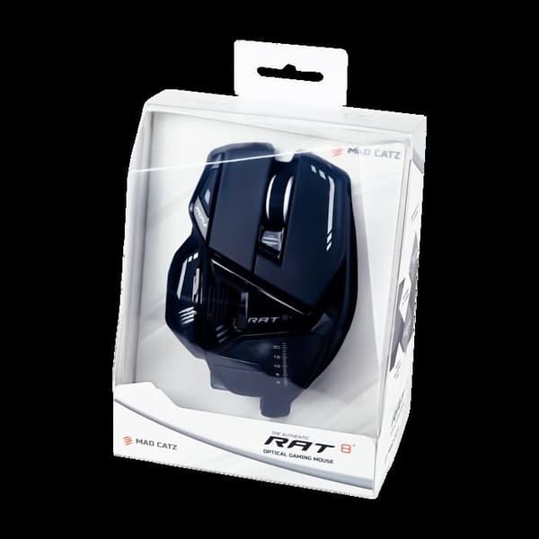 Madcatz RAT 8+ Svart - Anpassningsbar trådad spelmus - 11 knappar - RGB LED - 16000 DPI - Pixart PMW3389