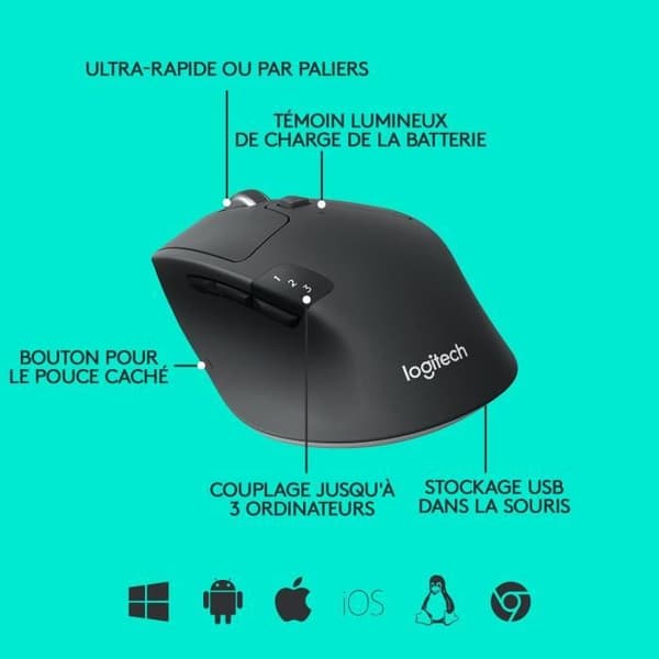 LOGITECH - M720 Triathlon trådlös mus - Svart