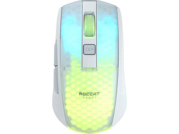 ROCCAT Burst Pro Air, Ambidextrous, Optisk, RF Wireless + USB Type-C, 19000 DPI, Vit