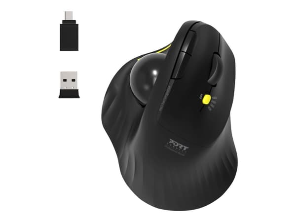 PORT Connect Professional - Vertikal mus - ergonomisk - with trackball - högerhänt - optisk - 5 knappar - trådlös - 2.4 GHz, Bluetooth 3.0, Bluetooth