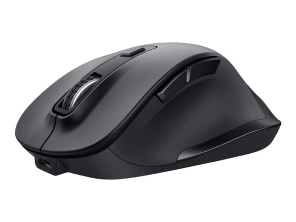Trust Fyda Comfort - Mus - ergonomisk - eco - högerhänt - optisk - 6 knappar - trådlös - 2.4 GHz - trådlös USB-mottagare - svart Svart