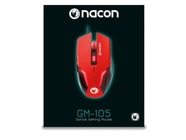 NACON GM-105, högerhand, Optisk, USB Type-A, 2400 DPI, Svart, Röd
