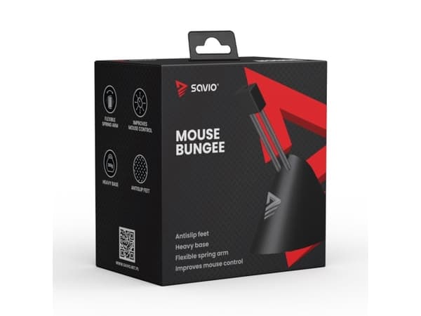 Savio Mouse Bungee Mouse cable holder stable non-slip flexible arm MB-01, Svart, 50 styck