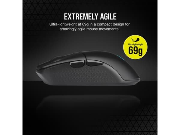 CORSAIR Gaming KATAR ELITE - Mus - optisk - 6 knapper - trådløs, kablet - USB-C, Bluetooth, 2.4 GHz - USB trådløs mottaker