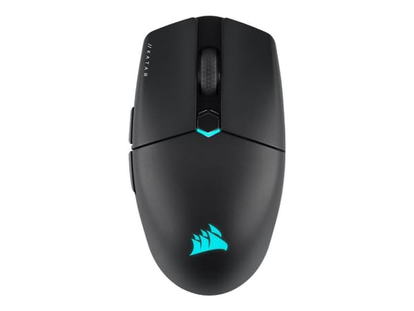 CORSAIR Gaming KATAR ELITE - Mus - optisk - 6 knappar - trådlös, kabelansluten - USB-C, Bluetooth, 2.4 GHz - trådlös USB-mottagare Svart