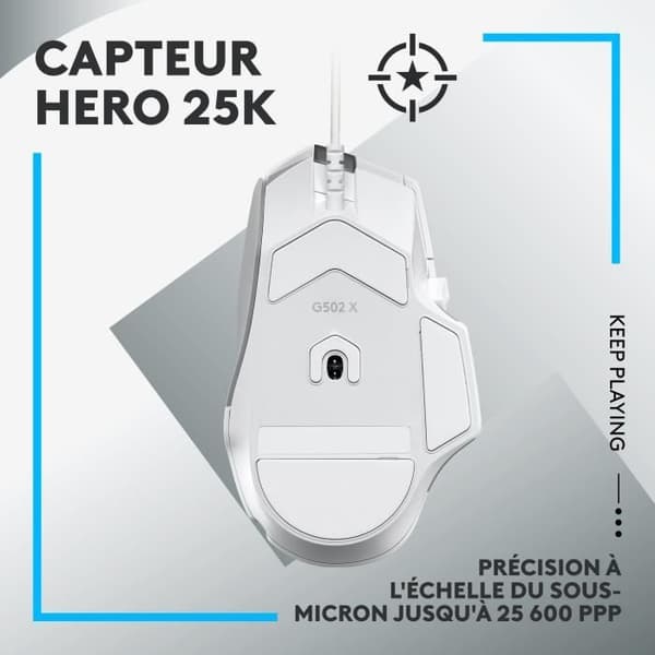 Logitech - G502 X Small Gaming Wireless - Lightforce Primär hybrid -mekaniska finnar, Gaming Hero 25K - White Sensor - White