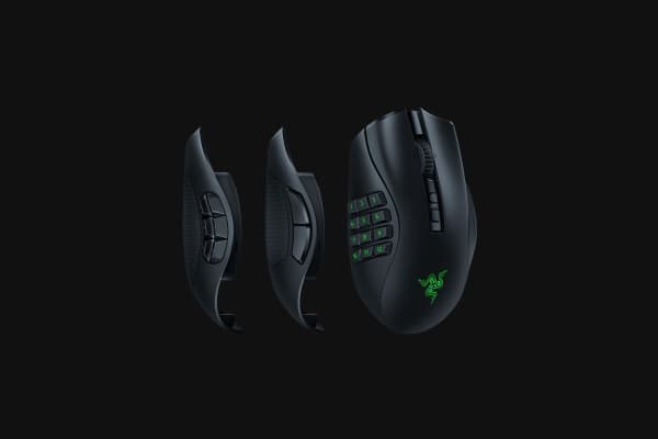 Razer Naga V2 Pro - Mus - ergonomisk - MMO, HyperScroll Pro-hjul, spill - høyrehendt - optisk - 20 knapper - kablet, trådløs - Bluetooth, USB-C, 2.4