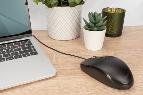 DIGITUS DA-20160 - Mus - ergonomisk - optisk - 3 knappar - kabelansluten - USB - svart