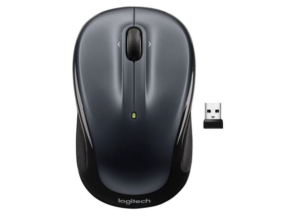 Logitech M325s - Mus - høyre- og venstrehåndet - optisk - 5 knapper - trådløs - 2.4 GHz - USB trådløs mottaker - mørk grå