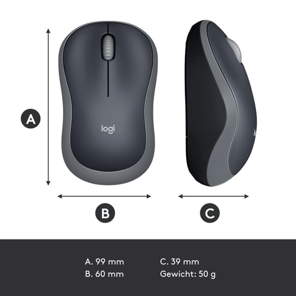 Logitech Wireless Notebook Mouse M185 - Mus - trådlös - USB - trådlös mottagare (USB) - Grå (910-002238)