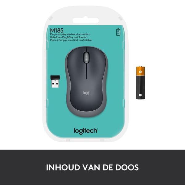 Logitech Wireless Notebook Mouse M185 - Mus - trådlös - USB - trådlös mottagare (USB) - Grå (910-002238)