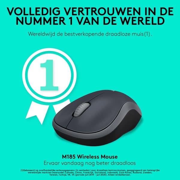 Logitech Wireless Notebook Mouse M185 - Mus - trådlös - USB - trådlös mottagare (USB) - Grå (910-002238)