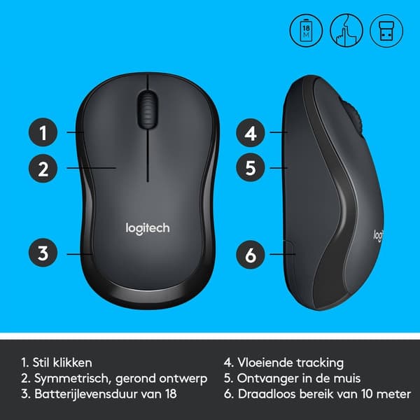 Logitech M220 Silent - Trådlös mus - Grå