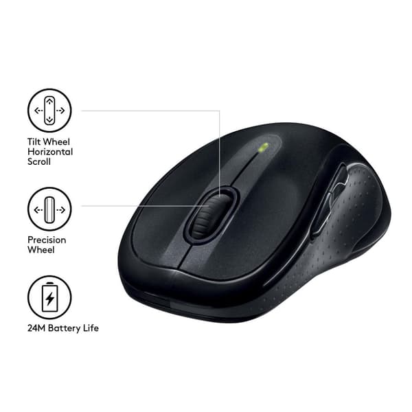Logitech M510 - mus - högerhänt - laser - 5 knappar - trådlös - 2,4 GHz - trådlös mottagare (USB) - svart